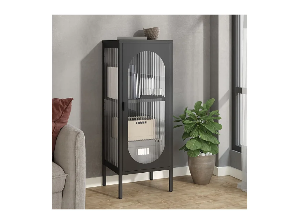 Buffet noir 40x35x105 verre et acier