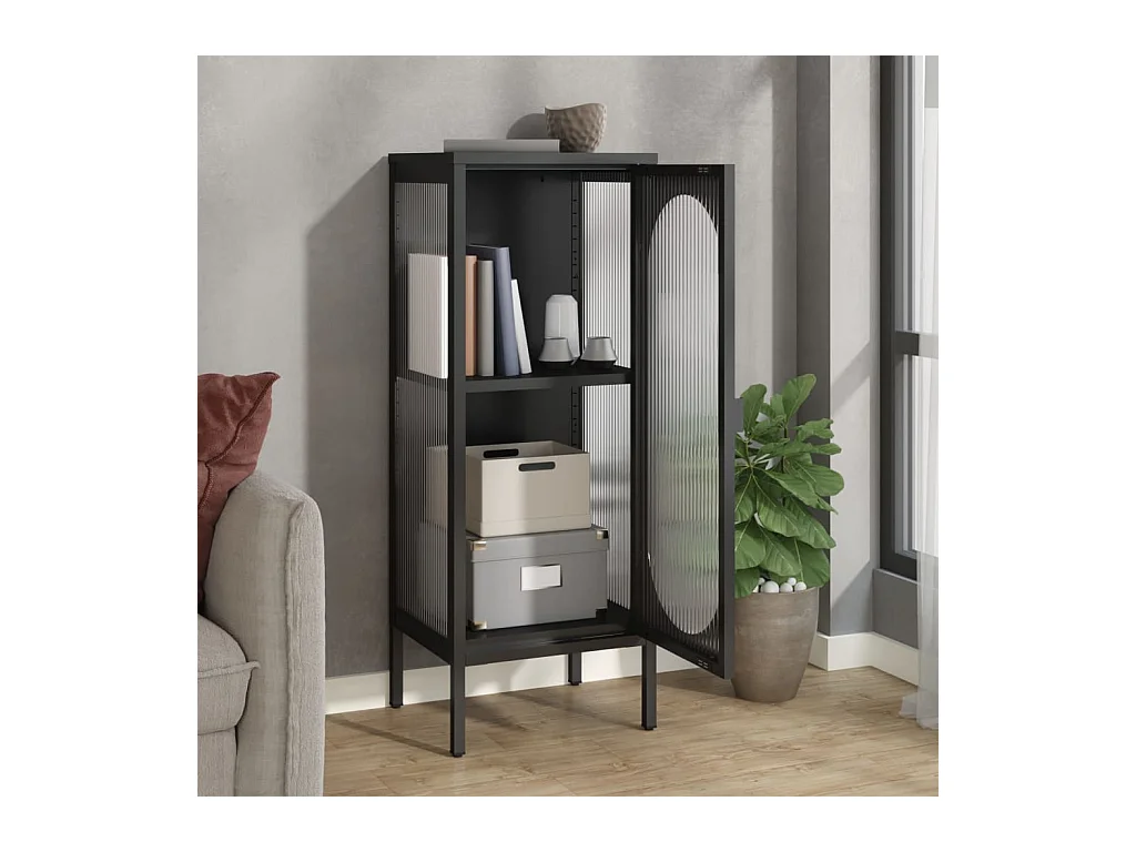 Buffet noir 40x35x105 verre et acier