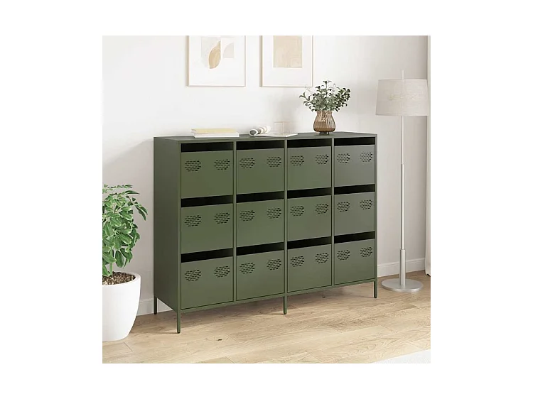 Buffet vert olive 135x39x103,5 acier laminé à froid