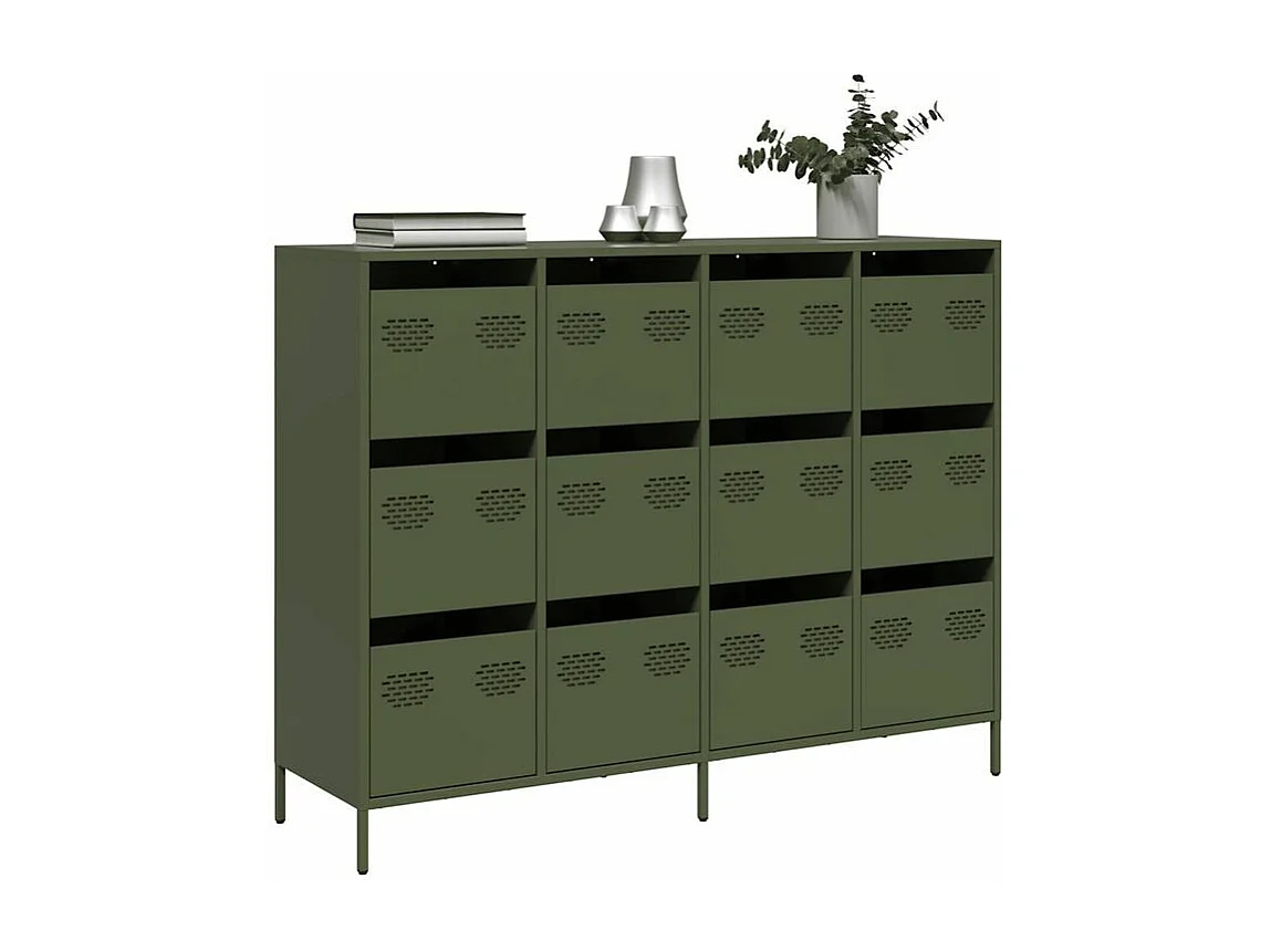 Buffet vert olive 135x39x103,5 acier laminé à froid