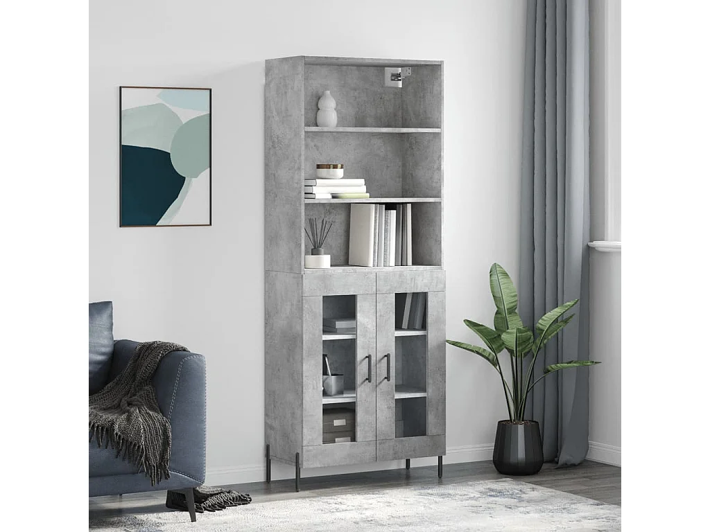 Buffet haut Gris béton 69,5x34x180 Bois d'ingénierie