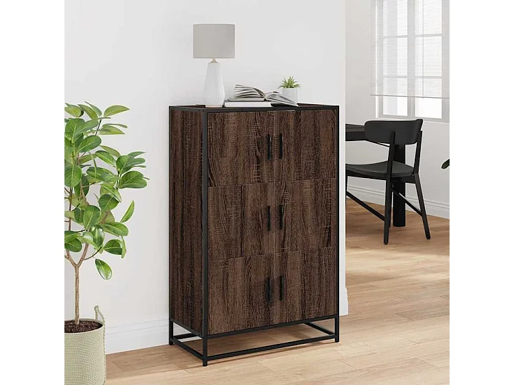 Buffet haut chêne marron 68x35x106,5 bois ingénierie métal