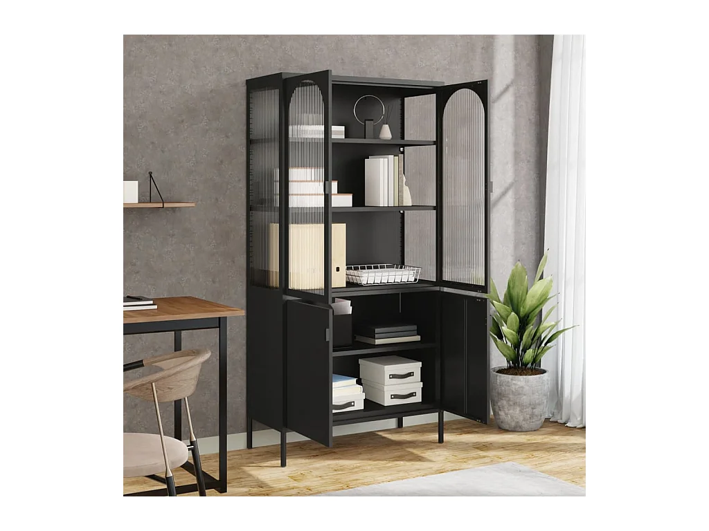 Buffet haut noir 90x40x180 verre et acier