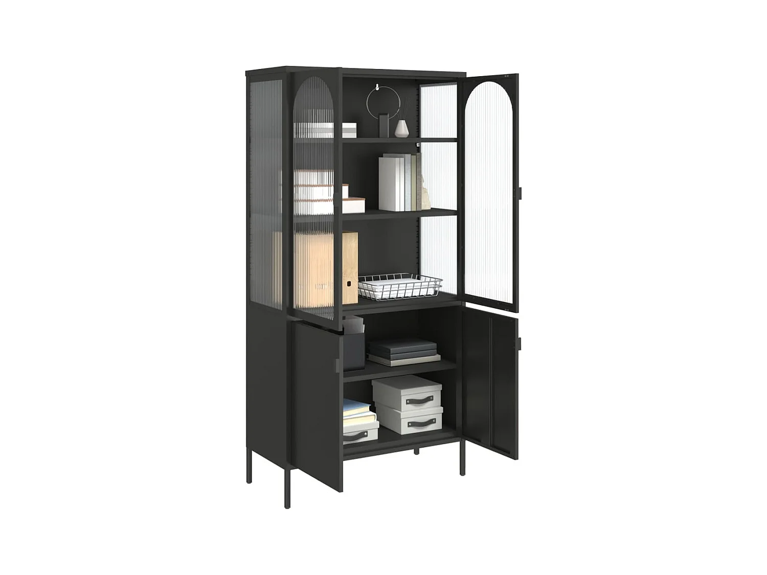 Buffet haut noir 90x40x180 verre et acier