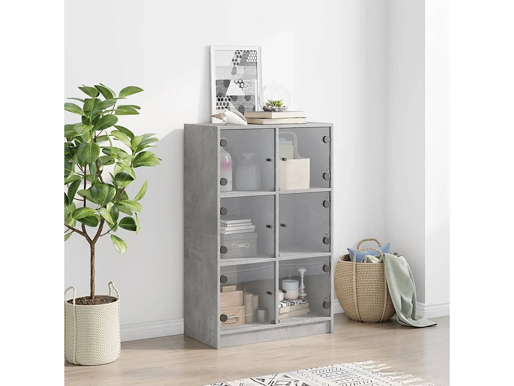 Buffet haut avec portes gris béton 68x37x109 bois ingénierie