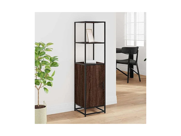 Buffet haut chêne marron 35,5x35x139 bois d'ingénierie métal