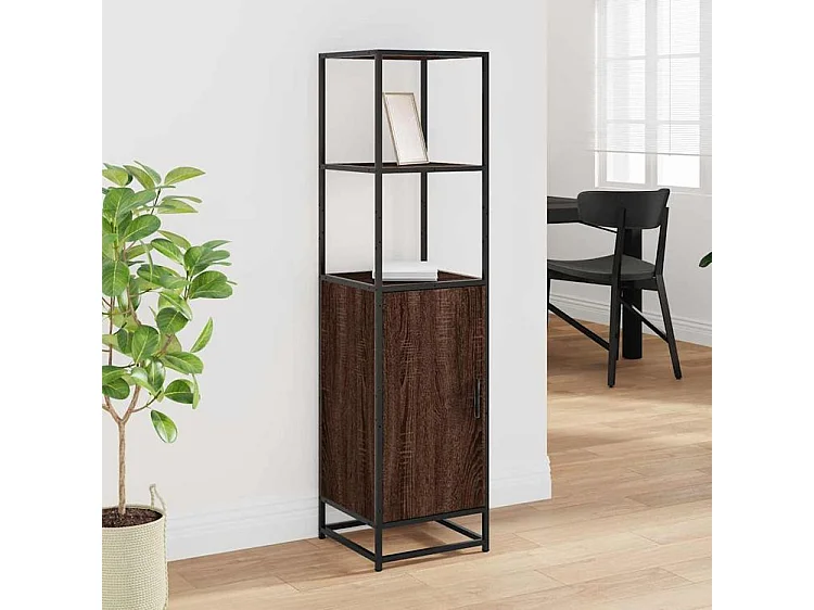 Buffet haut chêne marron 35,5x35x139 bois d'ingénierie métal