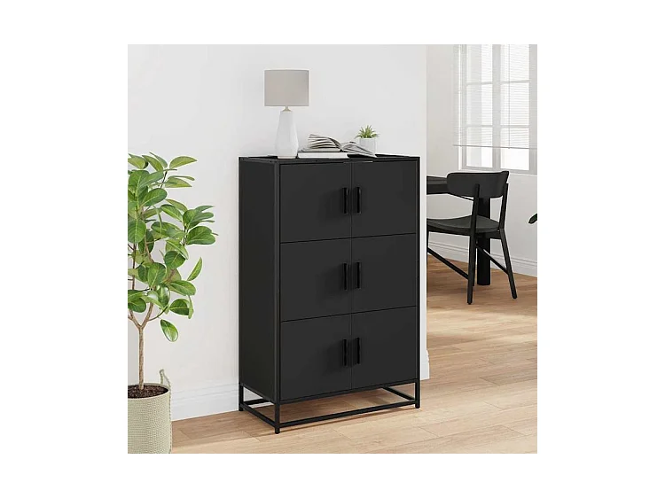 Buffet haut noir 68x35x106,5 bois d'ingénierie et métal