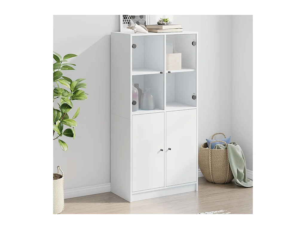 Buffet haut avec portes blanc 68x37x142 bois d'ingénierie