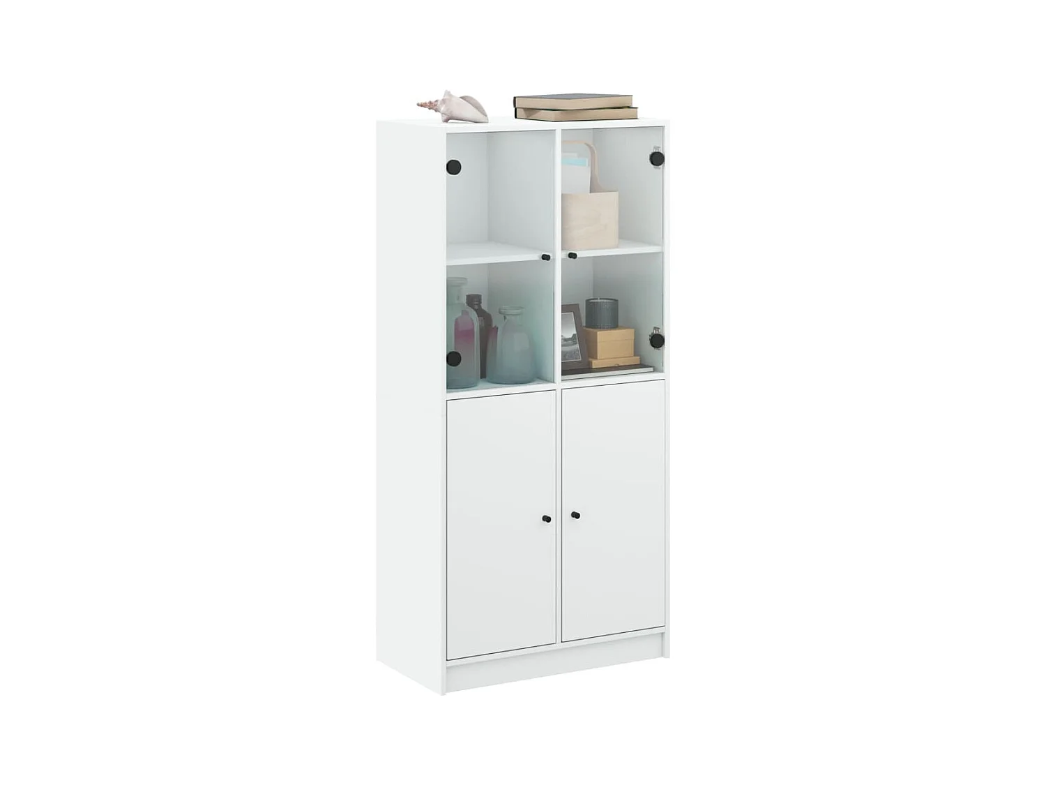 Buffet haut avec portes blanc 68x37x142 bois d'ingénierie
