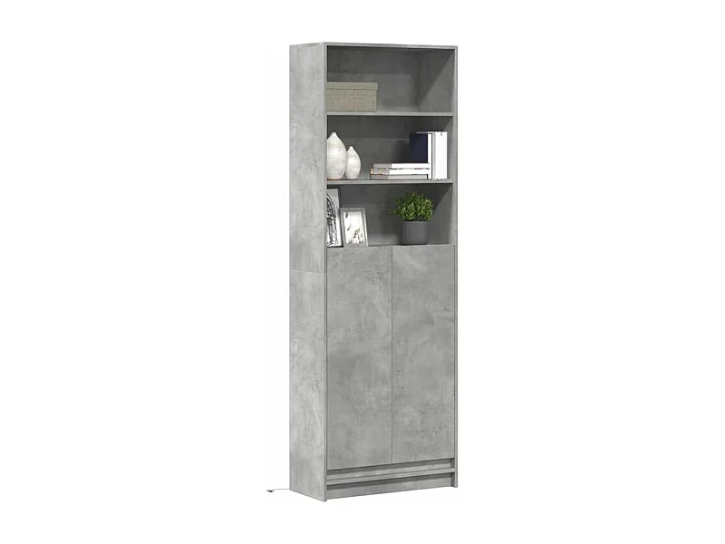 Buffet haut avec LED gris béton 69x32,5x200 bois d’ingénierie