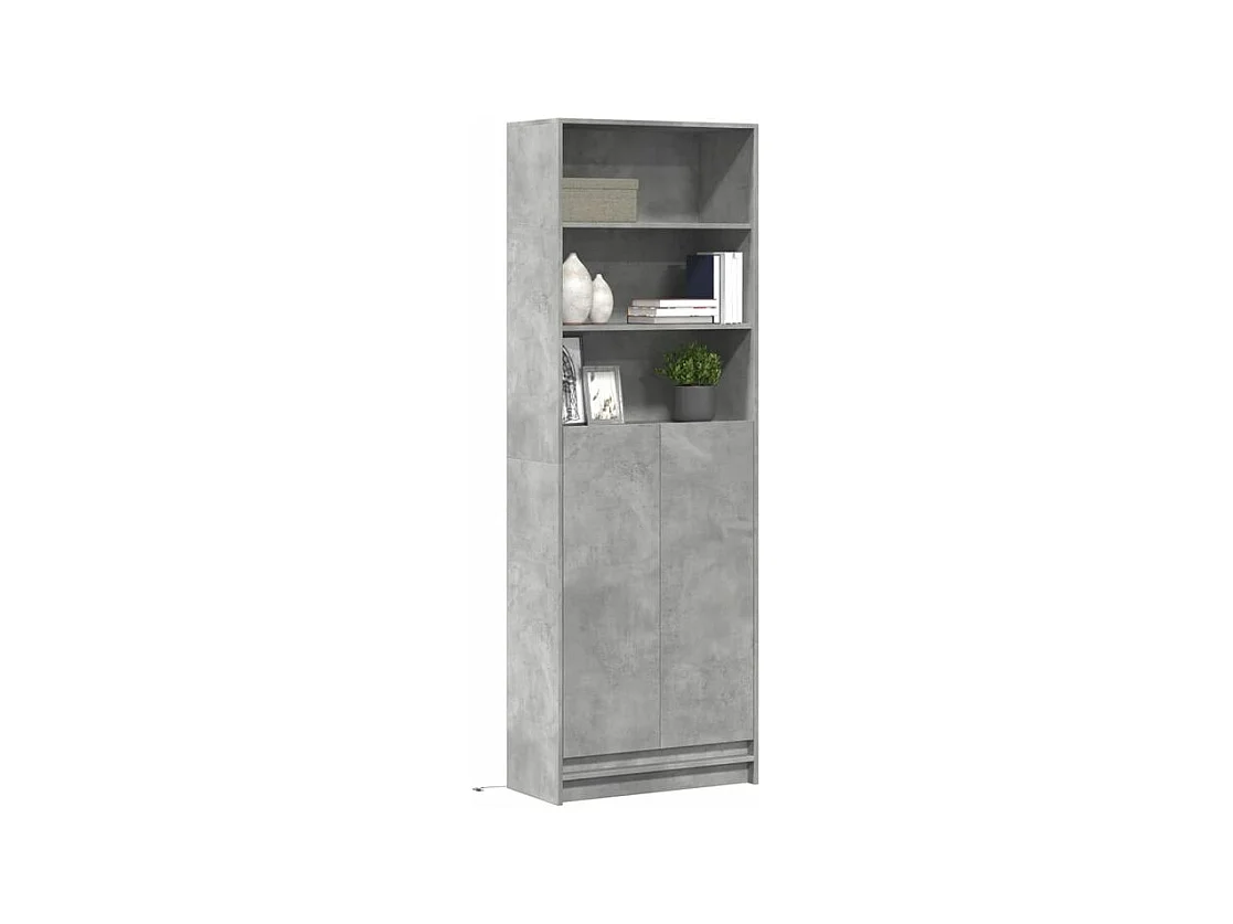 Buffet haut avec LED gris béton 69x32,5x200 bois d’ingénierie
