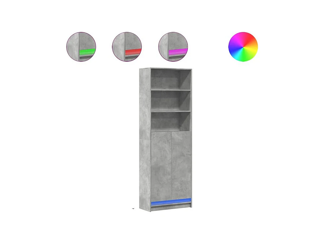 Buffet haut avec LED gris béton 69x32,5x200 bois d’ingénierie