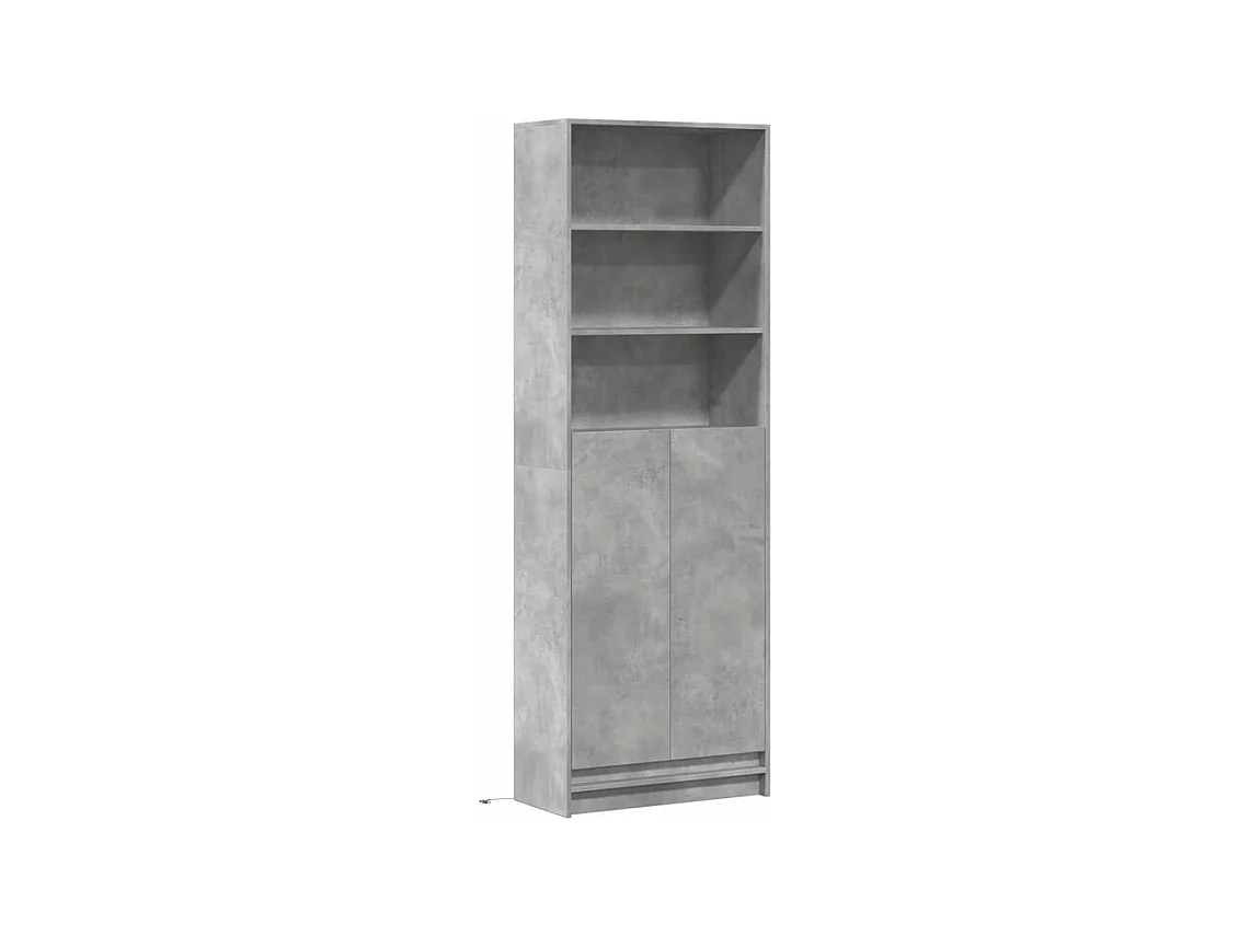 Buffet haut avec LED gris béton 69x32,5x200 bois d’ingénierie