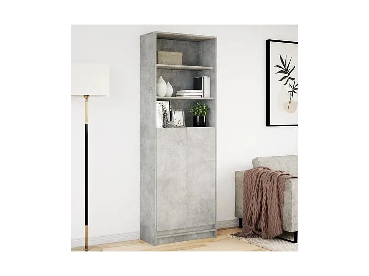 Buffet haut avec LED gris béton 69x32,5x200 bois d’ingénierie