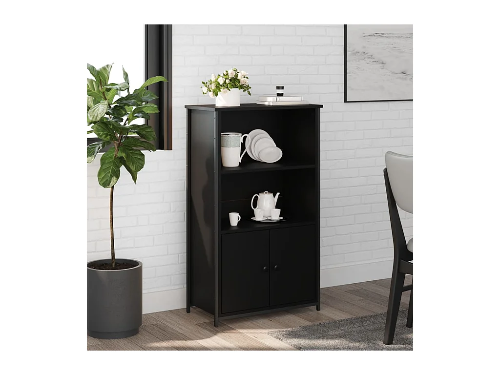 Buffet haut noir 62x32x103,5 bois d'ingénierie