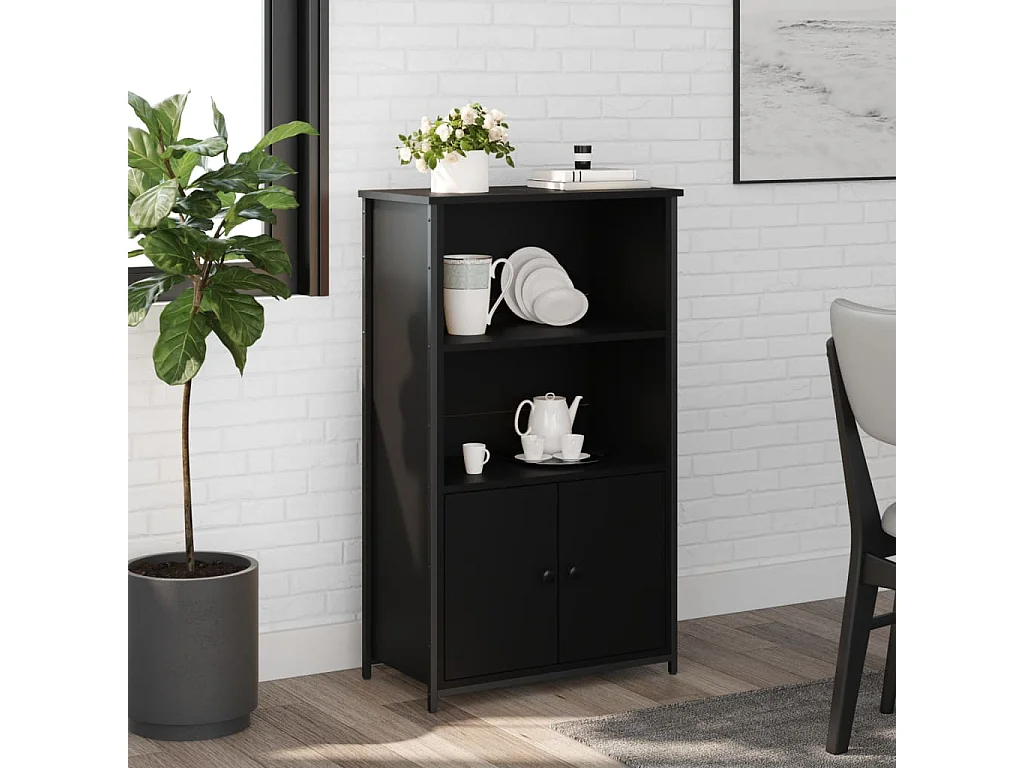 Buffet haut noir 62x32x103,5 bois d'ingénierie