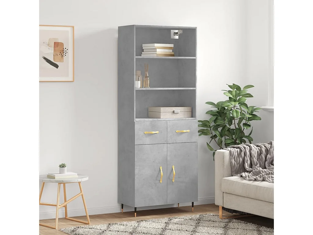 Buffet haut Gris béton 69,5x34x180 Bois d'ingénierie