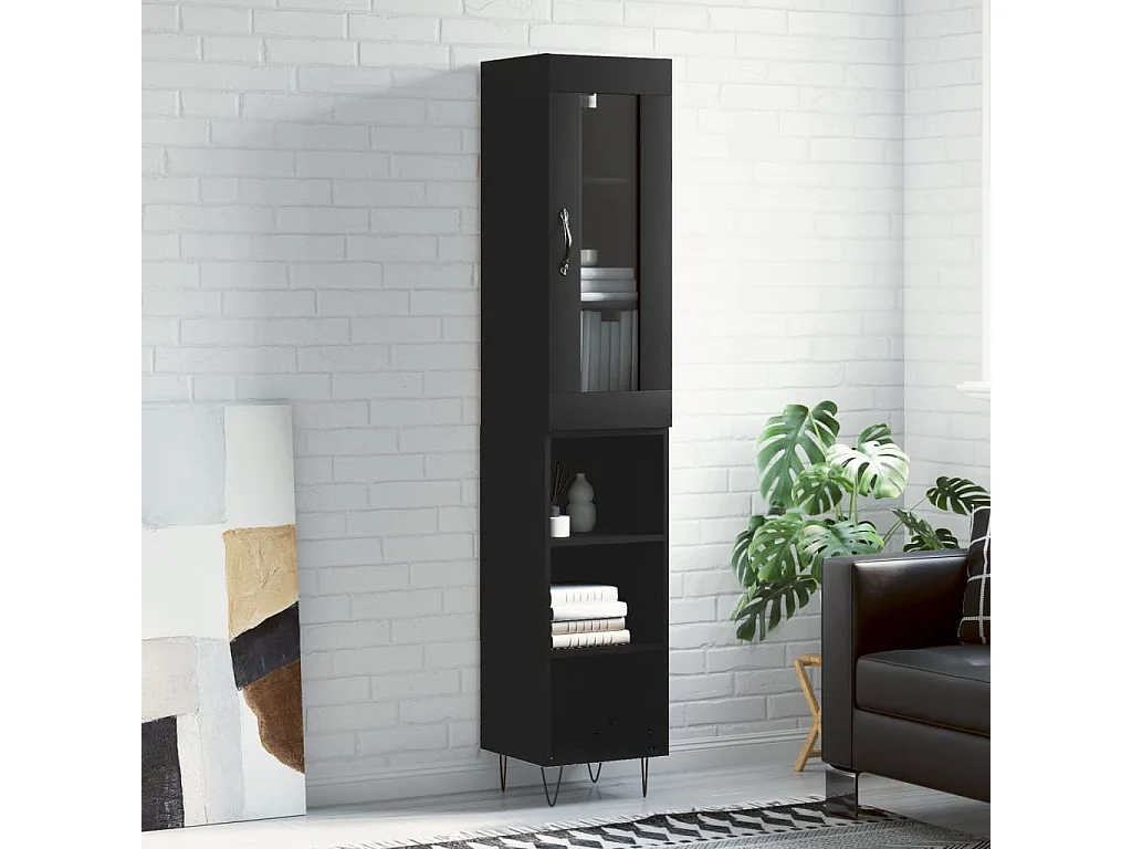 Buffet haut Noir 34,5x34x180 Bois d'ingénierie