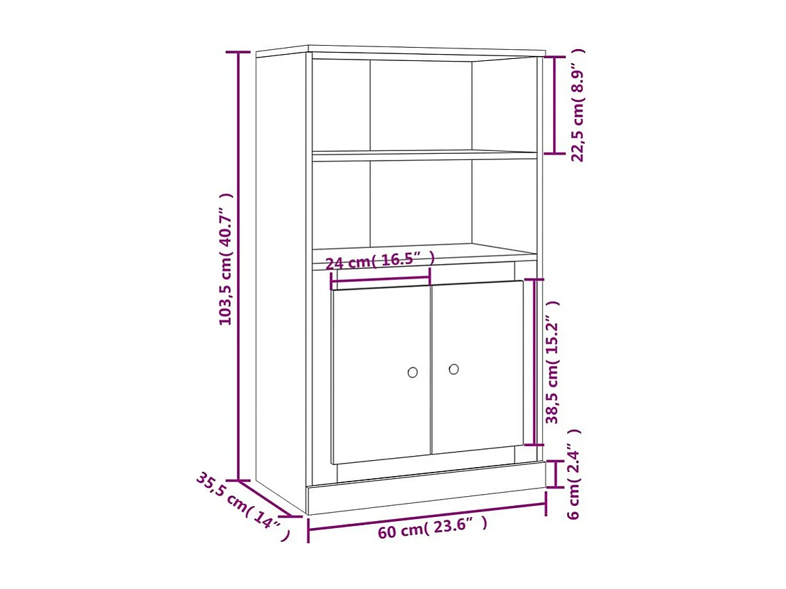 Buffet haut sonoma gris 60x35,5x103,5 bois d'ingénierie