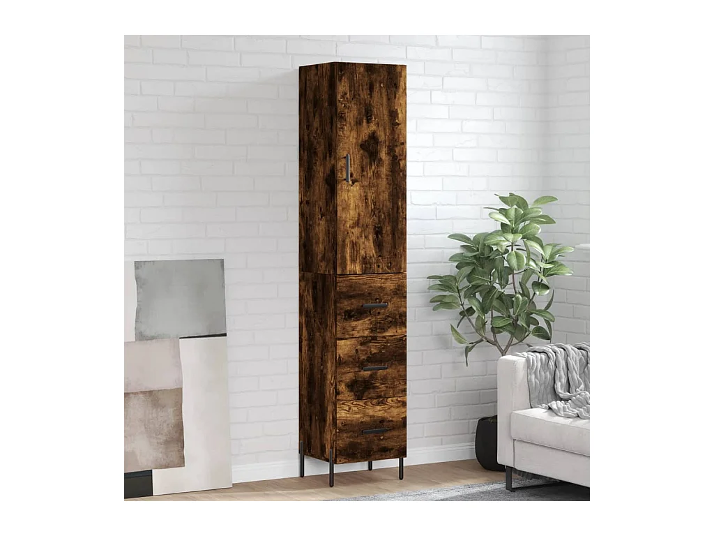 Buffet haut Chêne fumé 34,5x34x180 Bois d'ingénierie