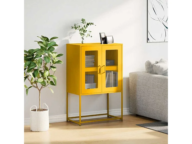 Buffet haut jaune moutarde 68x39x107 acier