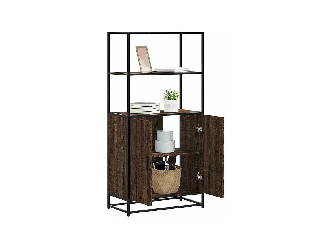 Buffet haut chêne marron 68x35x139 bois d'ingénierie métal