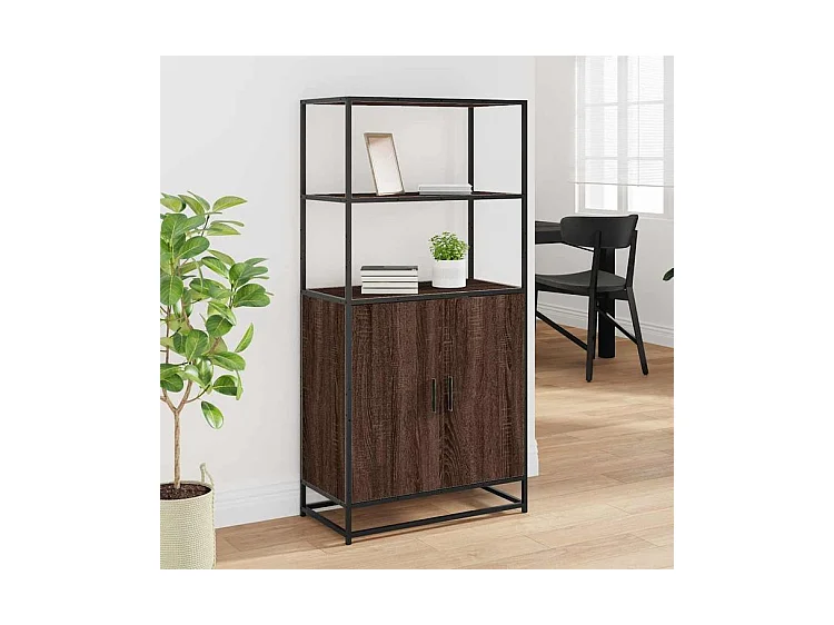 Buffet haut chêne marron 68x35x139 bois d'ingénierie métal