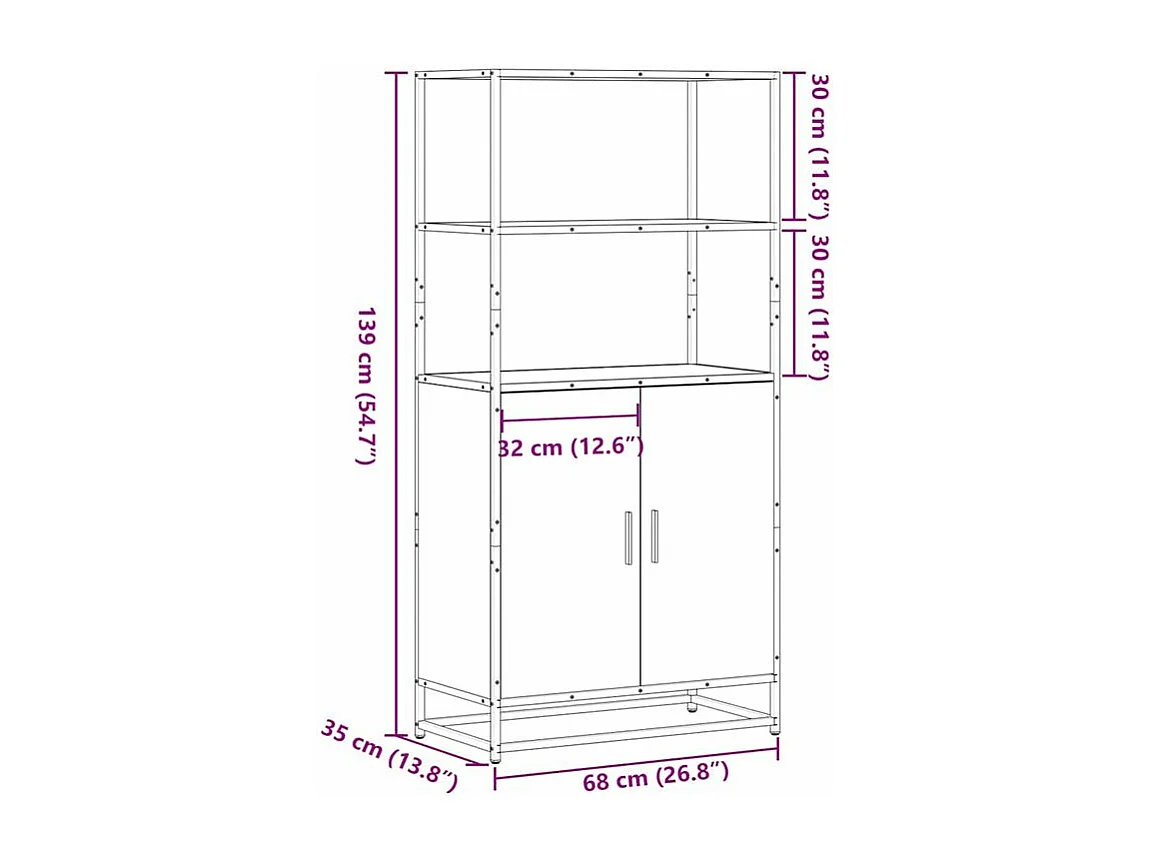 Buffet haut chêne marron 68x35x139 bois d'ingénierie métal