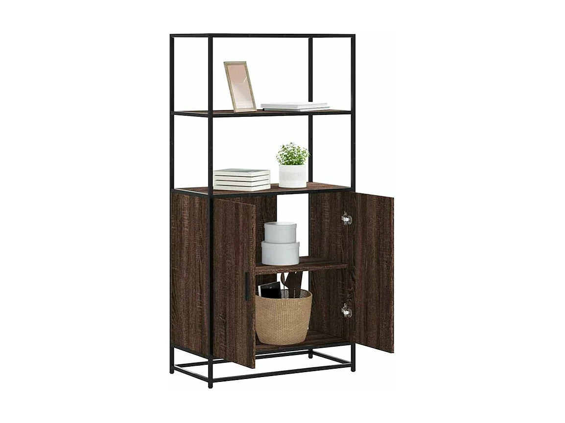 Buffet haut chêne marron 68x35x139 bois d'ingénierie métal