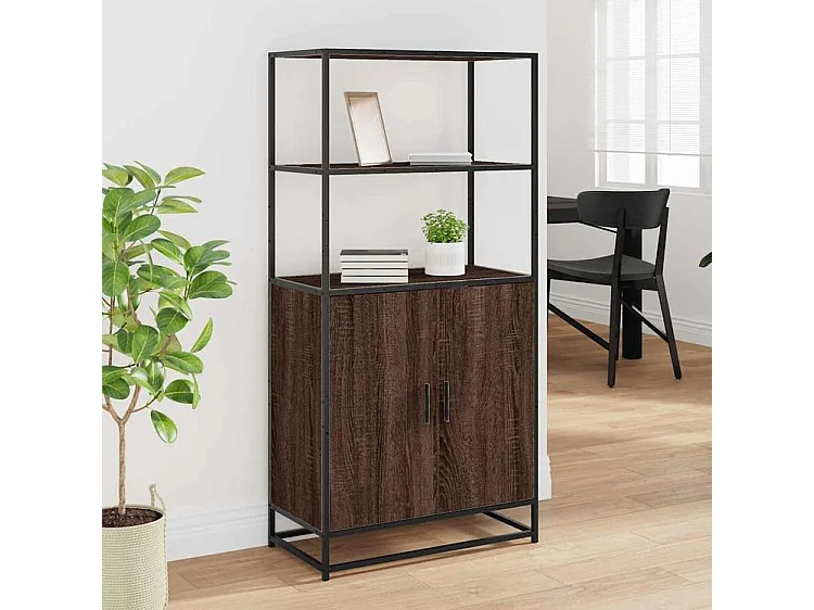 Buffet haut chêne marron 68x35x139 bois d'ingénierie métal