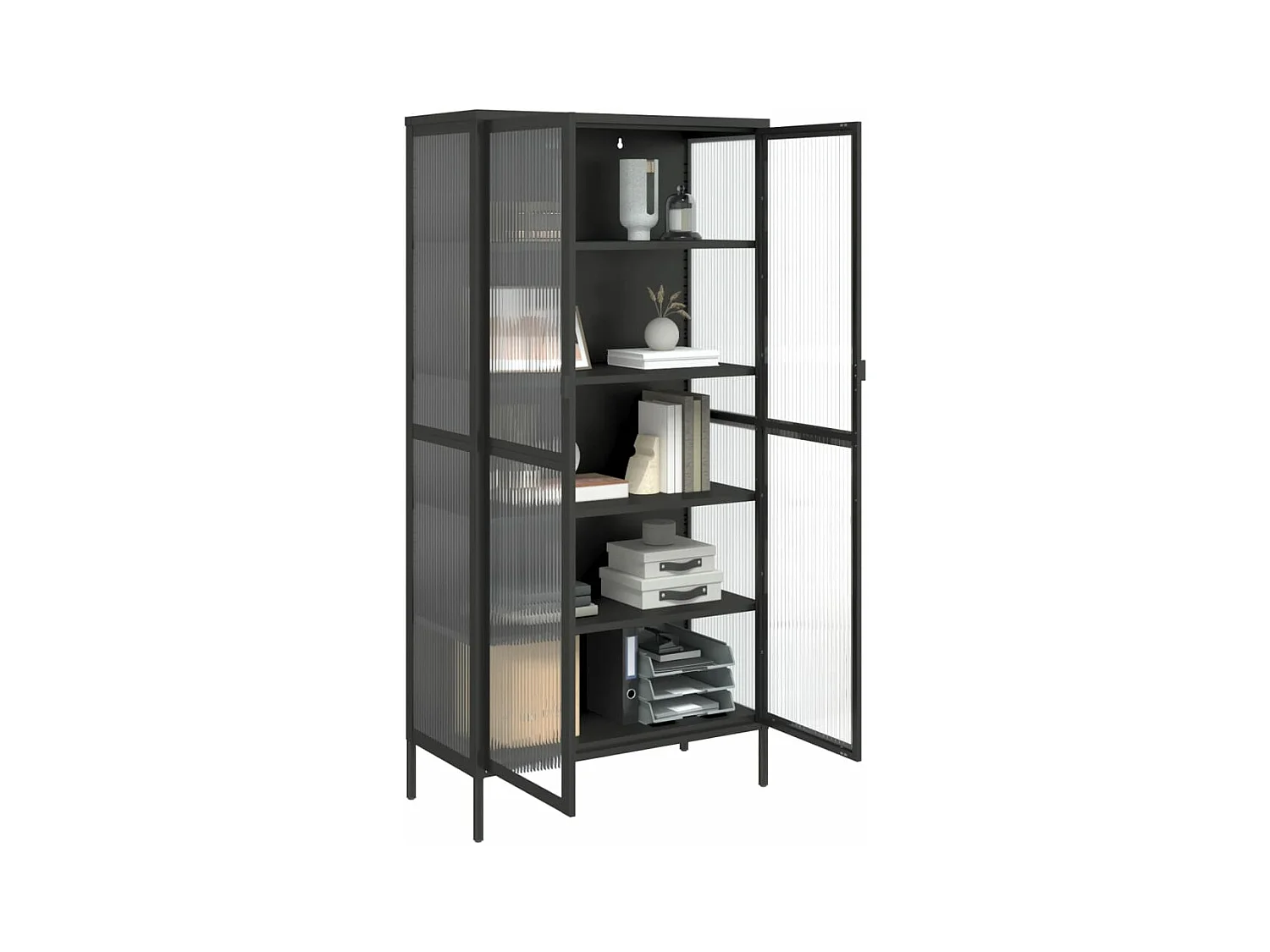 Buffet haut noir 85x40x180 verre et acier