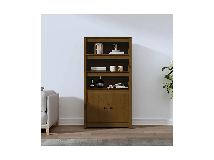 Buffet haut Marron miel 80x35x154 Bois massif de pin