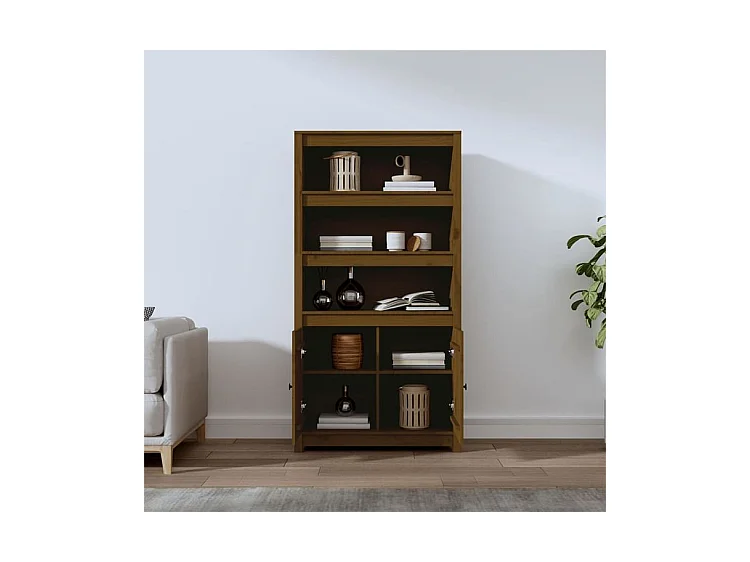 Buffet haut Marron miel 80x35x154 Bois massif de pin