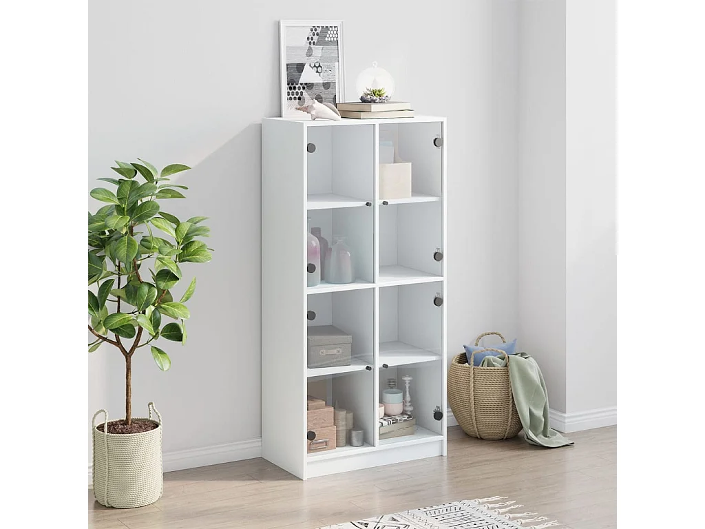 Buffet haut avec portes blanc 68x37x142 bois d'ingénierie