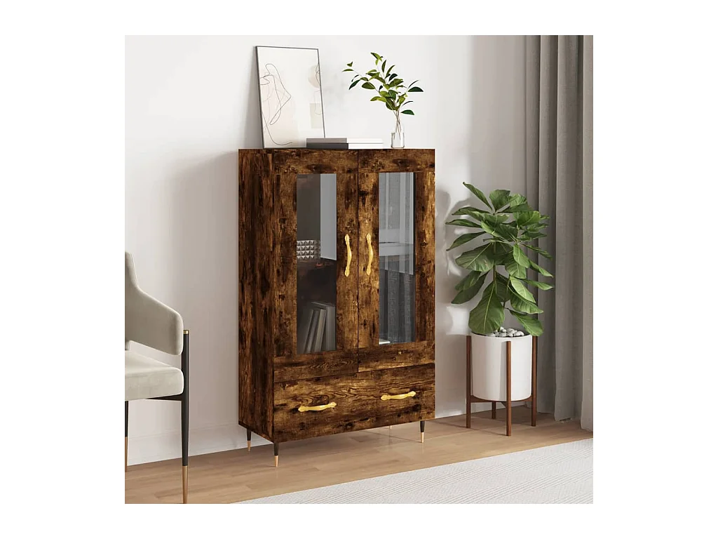 Buffet haut chêne fumé 69,5x31x115 bois d'ingénierie