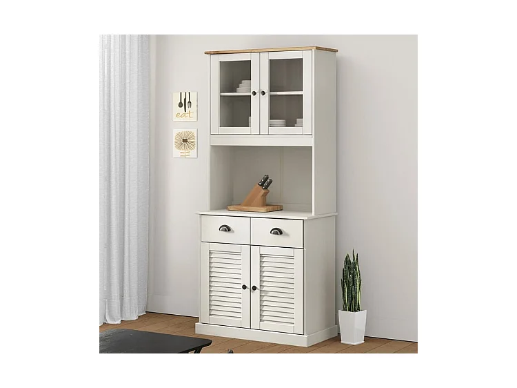 Buffet haut VIGO blanc 78x40x175 bois massif de pin