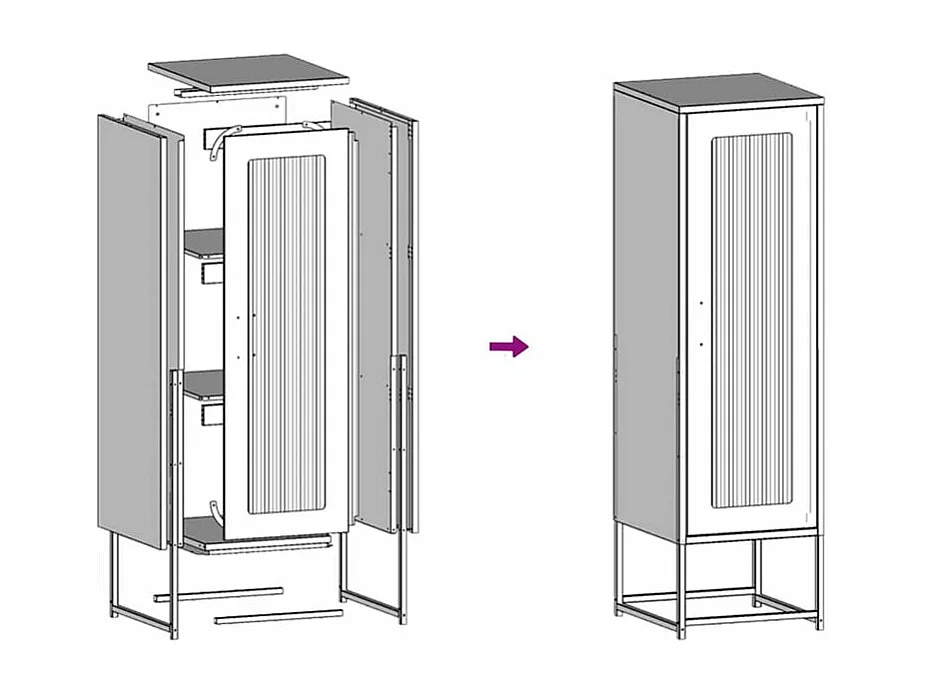 Meuble haut de rangement 1 porte 3 niveaux en métal Geko 36cm - Style Industriel-Couleur Gris anthracite