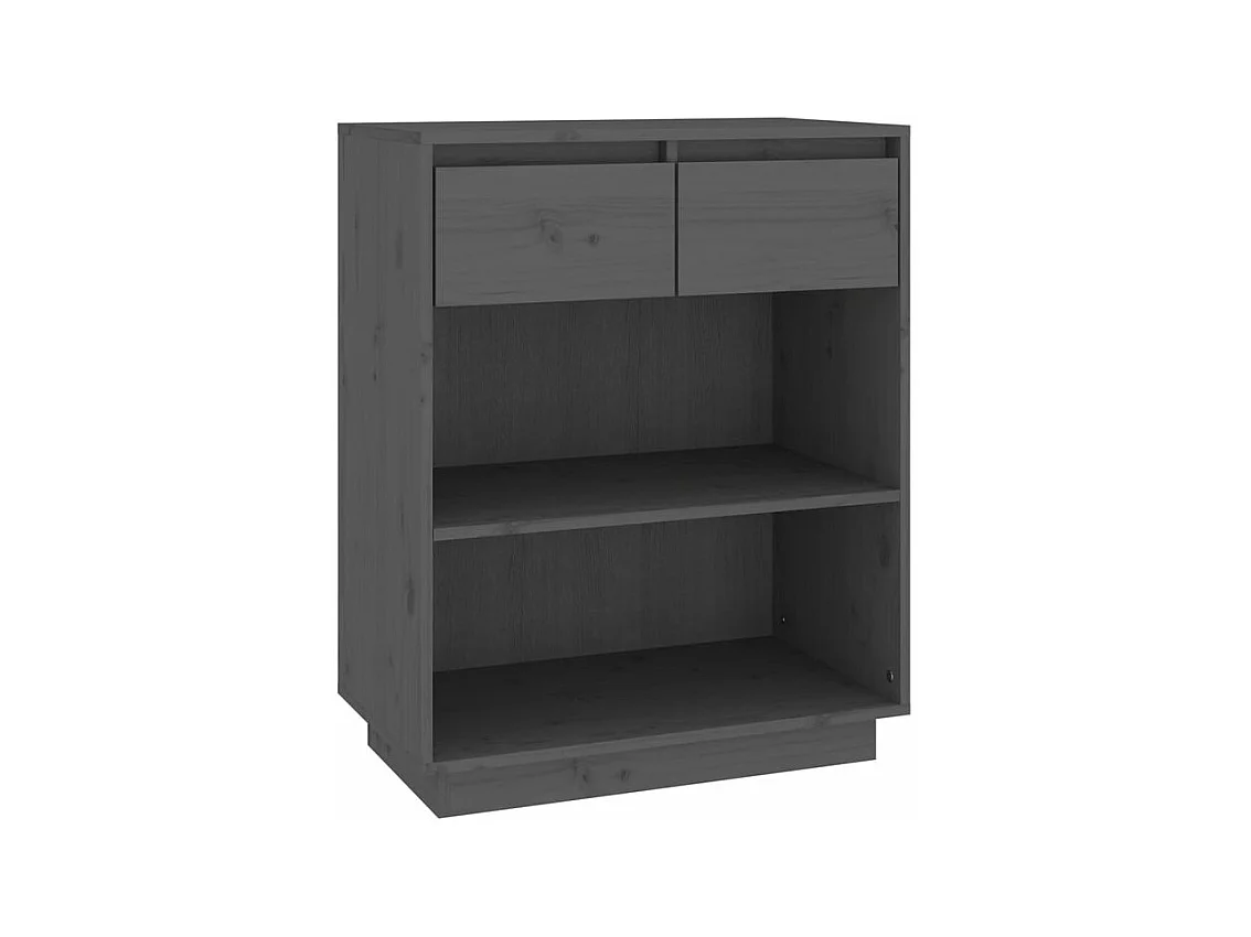 Petite étagère avec 2 tiroirs en bois massif de pin – Collection Vizion-Couleur Gris