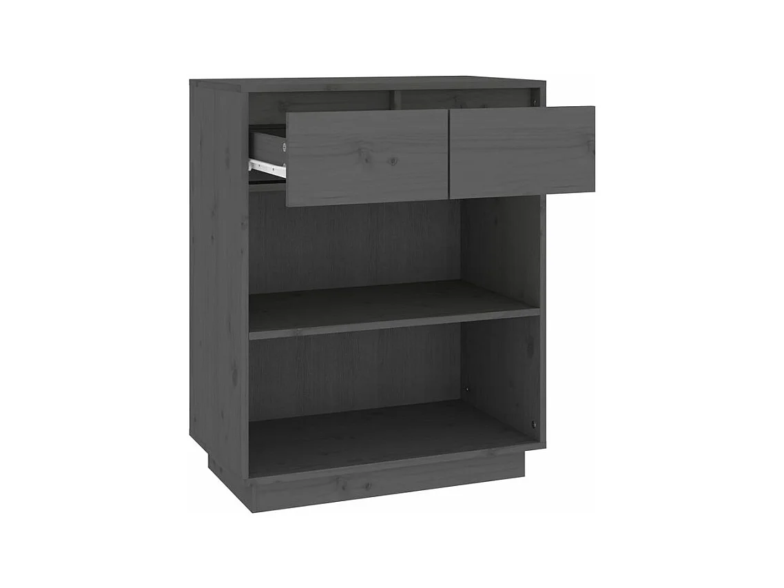 Petite étagère avec 2 tiroirs en bois massif de pin – Collection Vizion-Couleur Gris