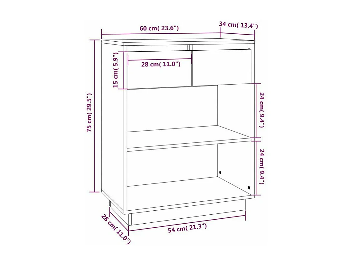 Petite étagère avec 2 tiroirs en bois massif de pin – Collection Vizion-Couleur Gris