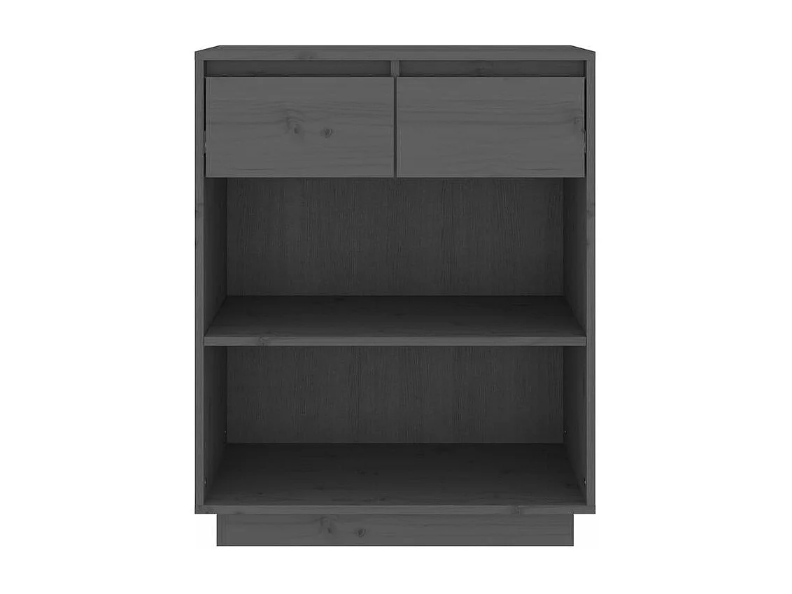 Petite étagère avec 2 tiroirs en bois massif de pin – Collection Vizion-Couleur Gris