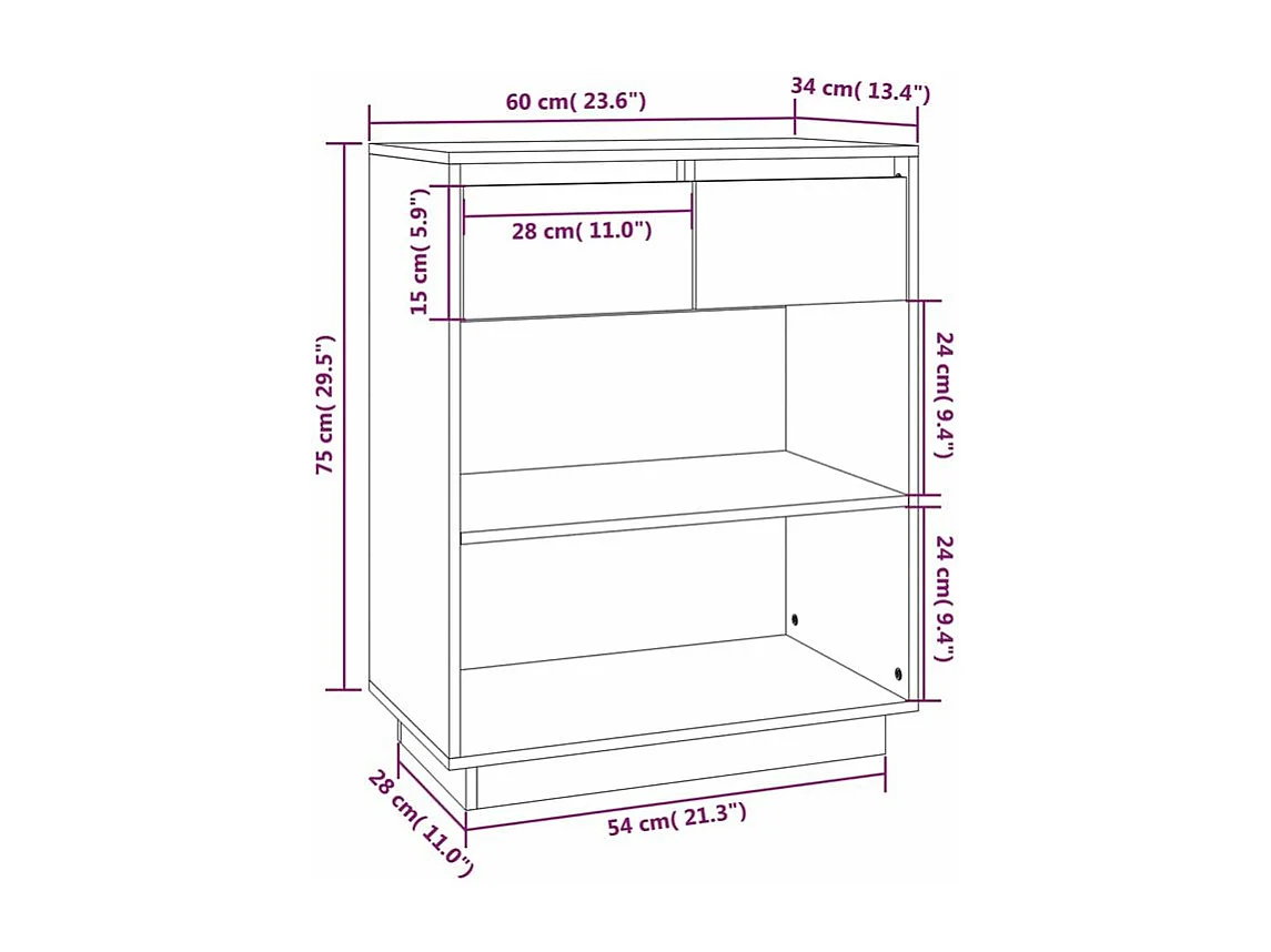 Petite étagère avec 2 tiroirs en bois massif de pin – Collection Vizion-Couleur Gris