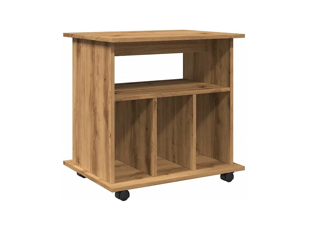 Petit meuble étagère à roulettes Ruka 60cm - Fonctionnel et moderne-Couleur Marron clair