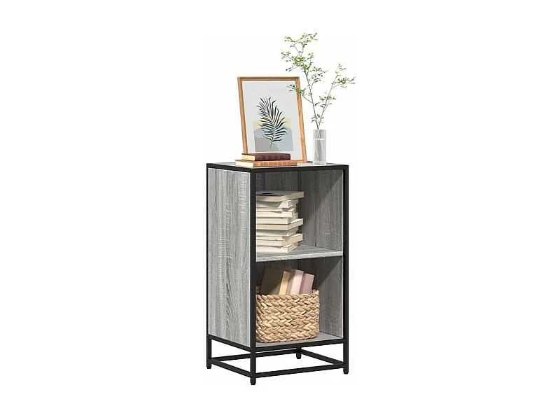 Petite étagère bibliothèque 2 niveaux Kalvani - Bois et metal noir-Couleur Chêne gris-Largeur 40 cm