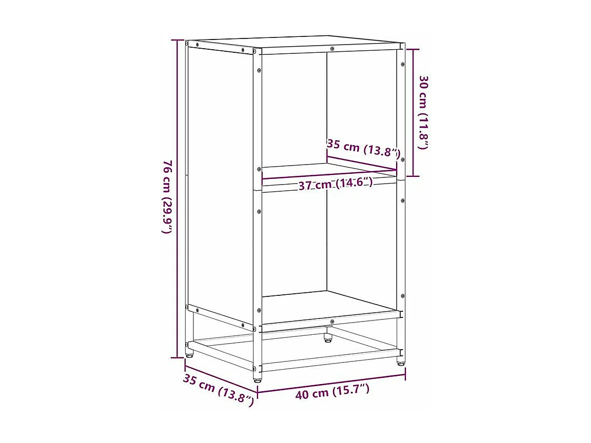 Petite étagère bibliothèque 2 niveaux Kalvani - Bois et metal noir-Couleur Chêne gris-Largeur 40 cm