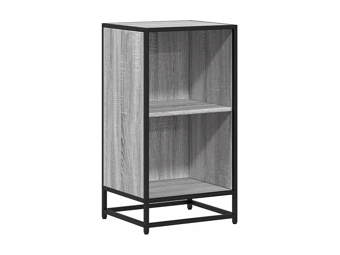 Petite étagère bibliothèque 2 niveaux Kalvani - Bois et metal noir-Couleur Chêne gris-Largeur 40 cm