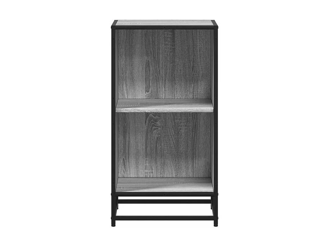 Petite étagère bibliothèque 2 niveaux Kalvani - Bois et metal noir-Couleur Chêne gris-Largeur 40 cm