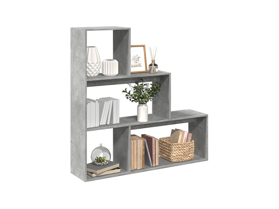 Étagère bibliothèque escalier Palino 123cm - 4 niches-Couleur Gris béton