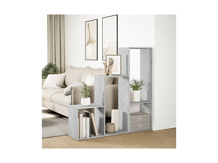 Étagère bibliothèque escalier Palino 123cm - 4 niches-Couleur Gris béton